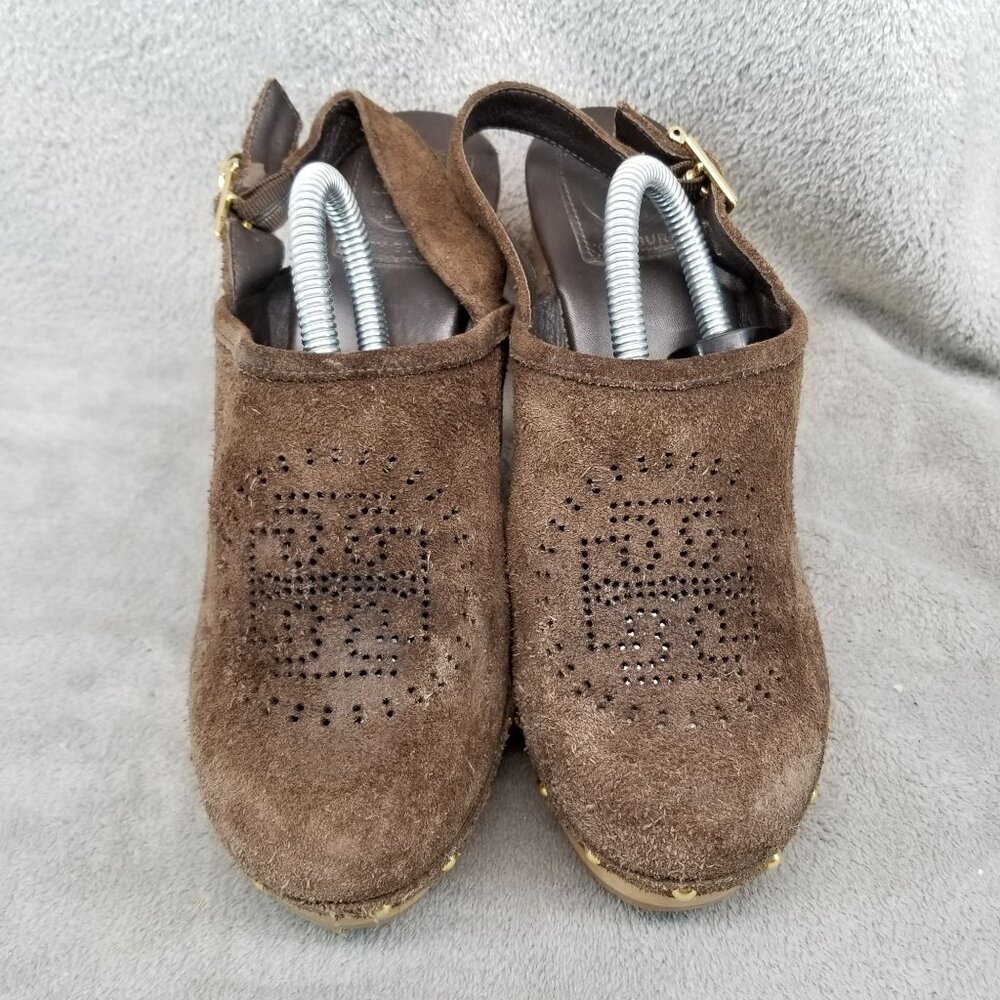 Tory Burch Shoes Womens Size 8.5 Brayden Brown Suede Wood Sole Clogs - Picture 4 of 13